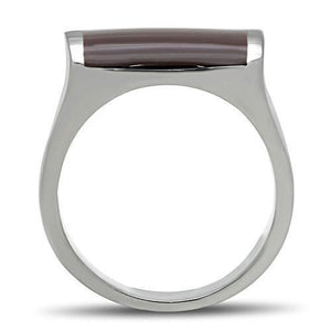 TK327 - High polished (no plating) Stainless Steel Ring with Epoxy  in Brown