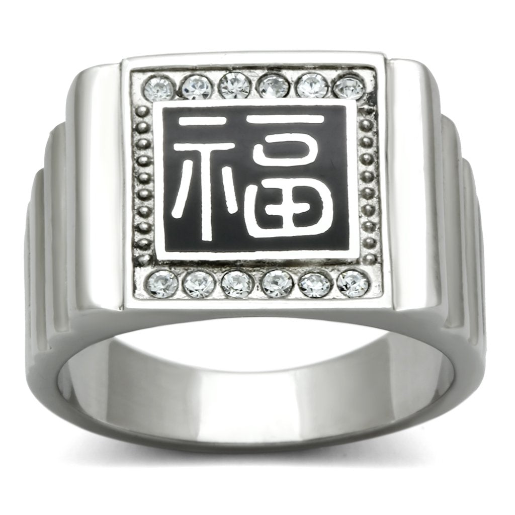 TK329 - High polished (no plating) Stainless Steel Ring with Top Grade Crystal  in Clear