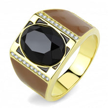 Cargar imagen en el visor de la galería, TK3465 - IP Gold(Ion Plating) Stainless Steel Ring with Synthetic Onyx in Jet
