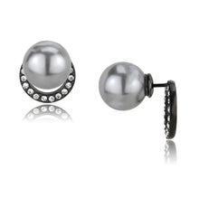 Load image into Gallery viewer, TK3481 - IP Black(Ion Plating) Stainless Steel Earrings with Synthetic Pearl in Light Gray