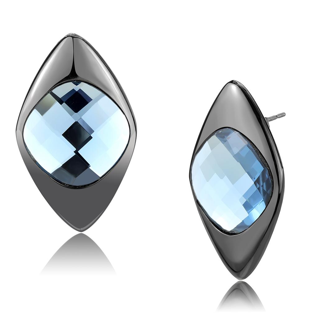 TK3494 - IP Light Black  (IP Gun) Stainless Steel Earrings with Synthetic Synthetic Glass in Light Sapphire