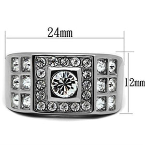 TK350 - High polished (no plating) Stainless Steel Ring with Top Grade Crystal  in Clear