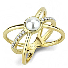 Cargar imagen en el visor de la galería, TK3522 - IP Gold(Ion Plating) Stainless Steel Ring with Synthetic Pearl in White
