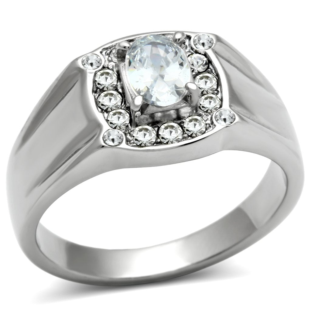 TK353 - High polished (no plating) Stainless Steel Ring with AAA Grade CZ  in Clear