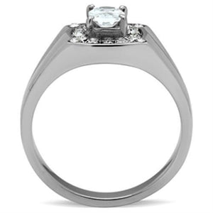 TK353 - High polished (no plating) Stainless Steel Ring with AAA Grade CZ  in Clear