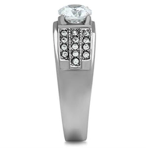 TK354 - High polished (no plating) Stainless Steel Ring with AAA Grade CZ  in Clear
