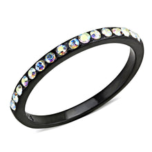 Load image into Gallery viewer, TK3556 - IP Black(Ion Plating) Stainless Steel Ring with Top Grade Crystal  in Aurora Borealis (Rainbow Effect)