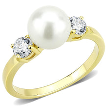 Load image into Gallery viewer, TK3567 - IP Gold(Ion Plating) Stainless Steel Ring with Synthetic Pearl in White