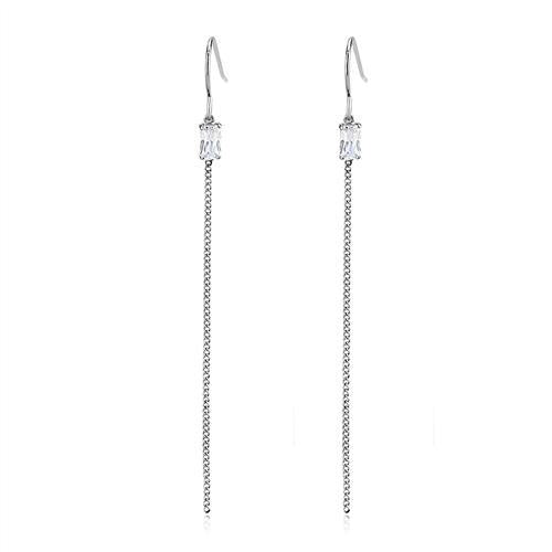 TK3599 - High polished (no plating) Stainless Steel Earrings with AAA Grade CZ  in Clear