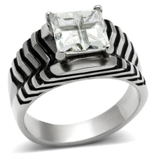 Load image into Gallery viewer, TK393 - High polished (no plating) Stainless Steel Ring with AAA Grade CZ  in Clear