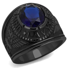 Cargar imagen en el visor de la galería, TK414707J - IP Black(Ion Plating) Stainless Steel Ring with Synthetic Synthetic Glass in Sapphire