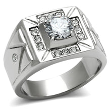 Load image into Gallery viewer, TK486 - High polished (no plating) Stainless Steel Ring with AAA Grade CZ  in Clear
