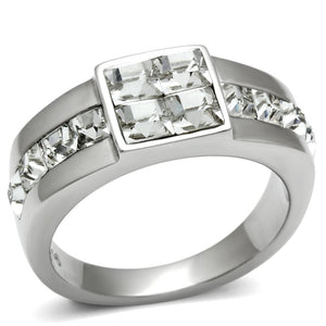 TK487 - High polished (no plating) Stainless Steel Ring with Top Grade Crystal  in Clear
