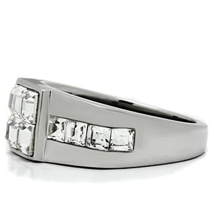 TK487 - High polished (no plating) Stainless Steel Ring with Top Grade Crystal  in Clear