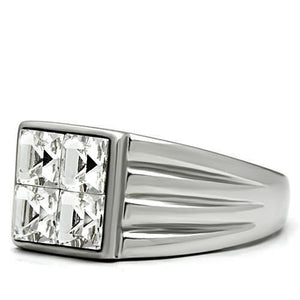 TK489 - High polished (no plating) Stainless Steel Ring with Top Grade Crystal  in Clear