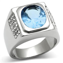 Load image into Gallery viewer, TK500 - High polished (no plating) Stainless Steel Ring with Synthetic Synthetic Glass in Light Sapphire