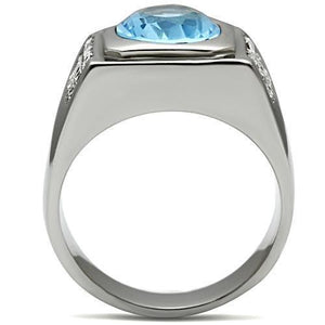 TK500 - High polished (no plating) Stainless Steel Ring with Synthetic Synthetic Glass in Light Sapphire