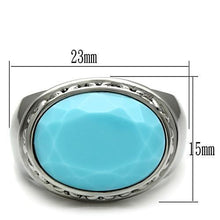 Load image into Gallery viewer, TK525 - High polished (no plating) Stainless Steel Ring with Synthetic Synthetic Glass in Sea Blue