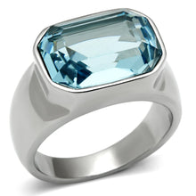 Load image into Gallery viewer, TK527 - High polished (no plating) Stainless Steel Ring with Top Grade Crystal  in Sea Blue