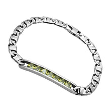 Cargar imagen en el visor de la galería, TK570 - High polished (no plating) Stainless Steel Bracelet with AAA Grade CZ  in Olivine color