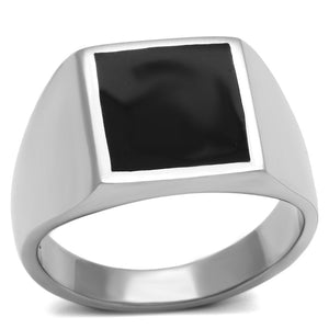 TK594 - High polished (no plating) Stainless Steel Ring with Epoxy  in Jet