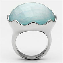 Load image into Gallery viewer, TK637 - High polished (no plating) Stainless Steel Ring with Synthetic Synthetic Glass in Sea Blue