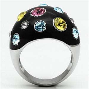 TK640 - High polished (no plating) Stainless Steel Ring with Top Grade Crystal  in Multi Color