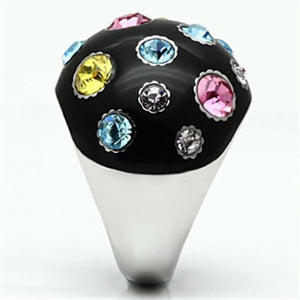 TK640 - High polished (no plating) Stainless Steel Ring with Top Grade Crystal  in Multi Color