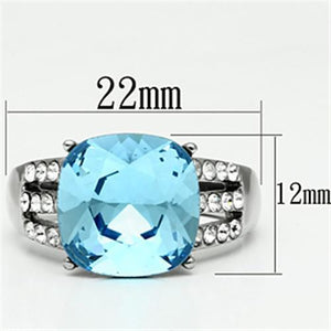 TK647 - High polished (no plating) Stainless Steel Ring with Top Grade Crystal  in Sea Blue