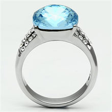 Load image into Gallery viewer, TK647 - High polished (no plating) Stainless Steel Ring with Top Grade Crystal  in Sea Blue