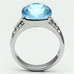 TK647 - High polished (no plating) Stainless Steel Ring with Top Grade Crystal  in Sea Blue