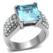 Cargar imagen en el visor de la galería, TK648 - High polished (no plating) Stainless Steel Ring with Top Grade Crystal  in Sea Blue