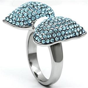 TK653 - High polished (no plating) Stainless Steel Ring with Top Grade Crystal  in Sea Blue