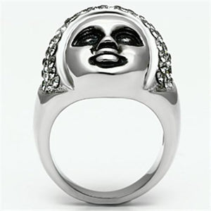TK668 - High polished (no plating) Stainless Steel Ring with Top Grade Crystal  in Black Diamond