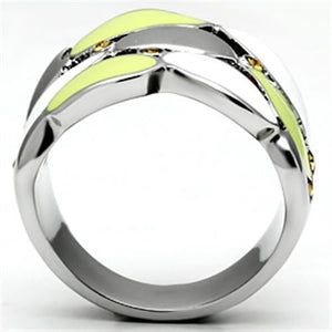 TK693 - High polished (no plating) Stainless Steel Ring with Top Grade Crystal  in Topaz