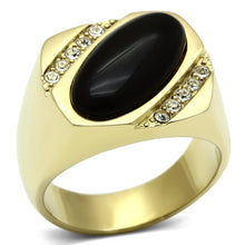 Cargar imagen en el visor de la galería, TK716 - IP Gold(Ion Plating) Stainless Steel Ring with Semi-Precious Onyx in Jet