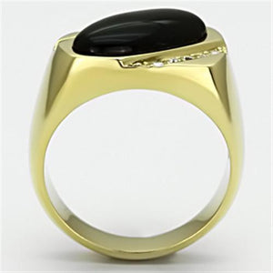 TK716 - IP Gold(Ion Plating) Stainless Steel Ring with Semi-Precious Onyx in Jet