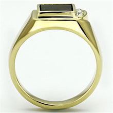 Cargar imagen en el visor de la galería, TK722 - IP Gold(Ion Plating) Stainless Steel Ring with Semi-Precious Onyx in Jet