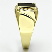 Cargar imagen en el visor de la galería, TK722 - IP Gold(Ion Plating) Stainless Steel Ring with Semi-Precious Onyx in Jet
