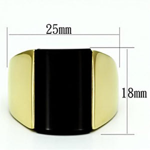 TK726 - IP Gold(Ion Plating) Stainless Steel Ring with Semi-Precious Onyx in Jet