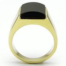 Cargar imagen en el visor de la galería, TK726 - IP Gold(Ion Plating) Stainless Steel Ring with Semi-Precious Onyx in Jet