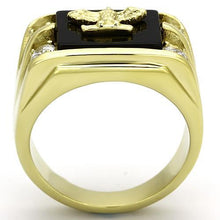 Cargar imagen en el visor de la galería, TK793 - IP Gold(Ion Plating) Stainless Steel Ring with Semi-Precious Agate in Jet