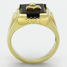 Cargar imagen en el visor de la galería, TK795 - IP Gold(Ion Plating) Stainless Steel Ring with Semi-Precious Agate in Jet