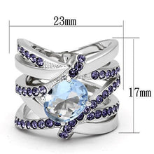 Load image into Gallery viewer, TK865 - High polished (no plating) Stainless Steel Ring with Synthetic Synthetic Glass in Light Sapphire