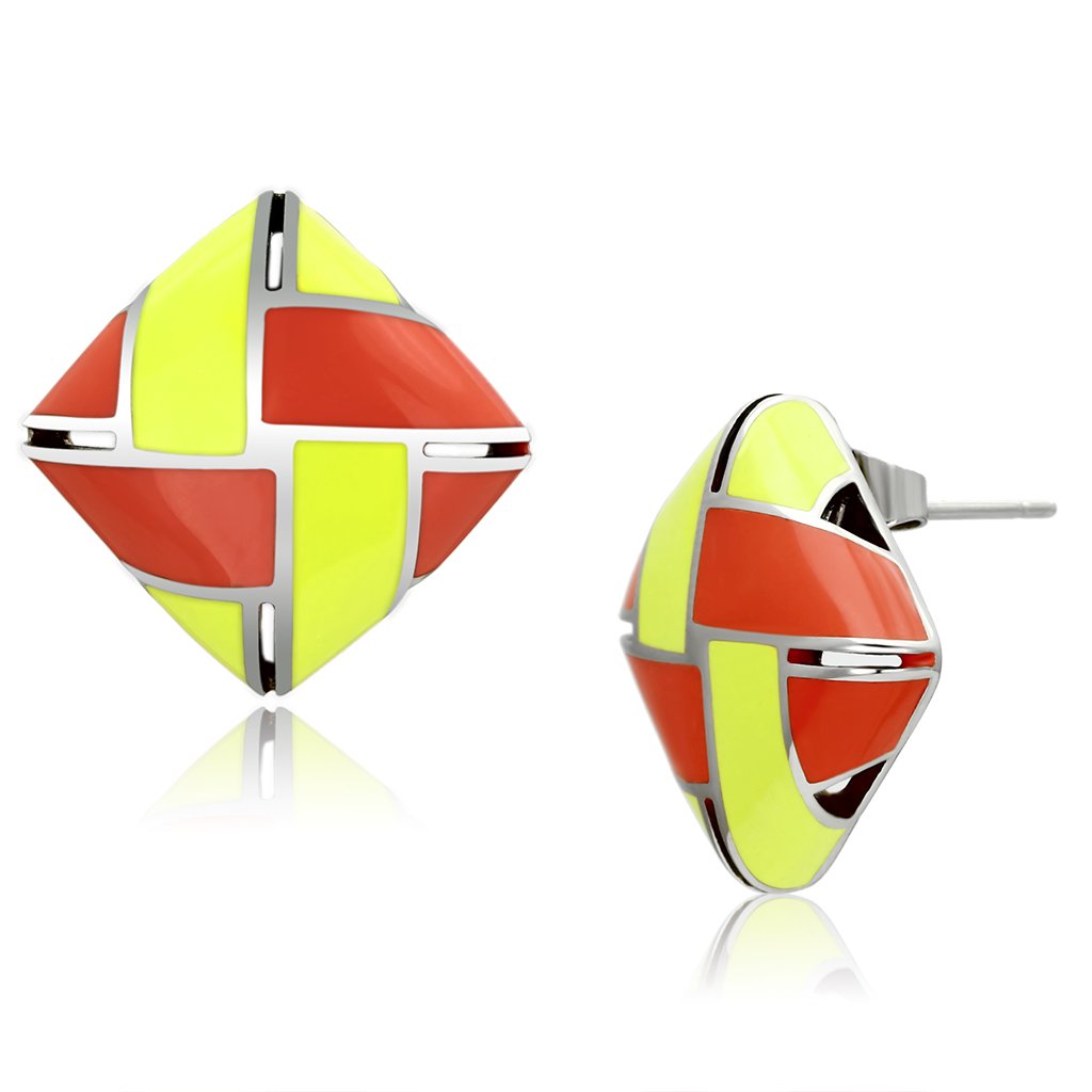 TK897 - High polished (no plating) Stainless Steel Earrings with Epoxy  in Multi Color